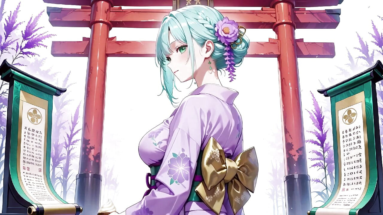Mor kimono tanrıçası! Kırmızı Torii kapısının altındaki ıslaklığı kaldıramıyorum