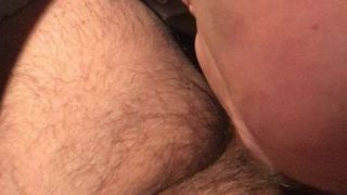 Hairy cub being sucked by dady cum too
