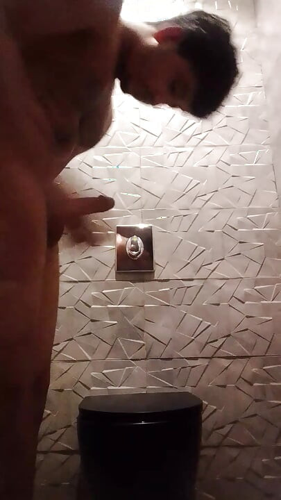 A Bad Boy Gives It His All When He Gets Into the Toilet and Masturbates, Getting His Hard Cock Hard