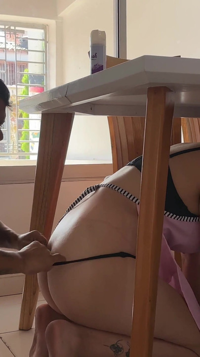 As an excuse to fuck my little stepbrother I pretend to get stuck so that he can put his huge cock in me and cum on me. | Clip 1