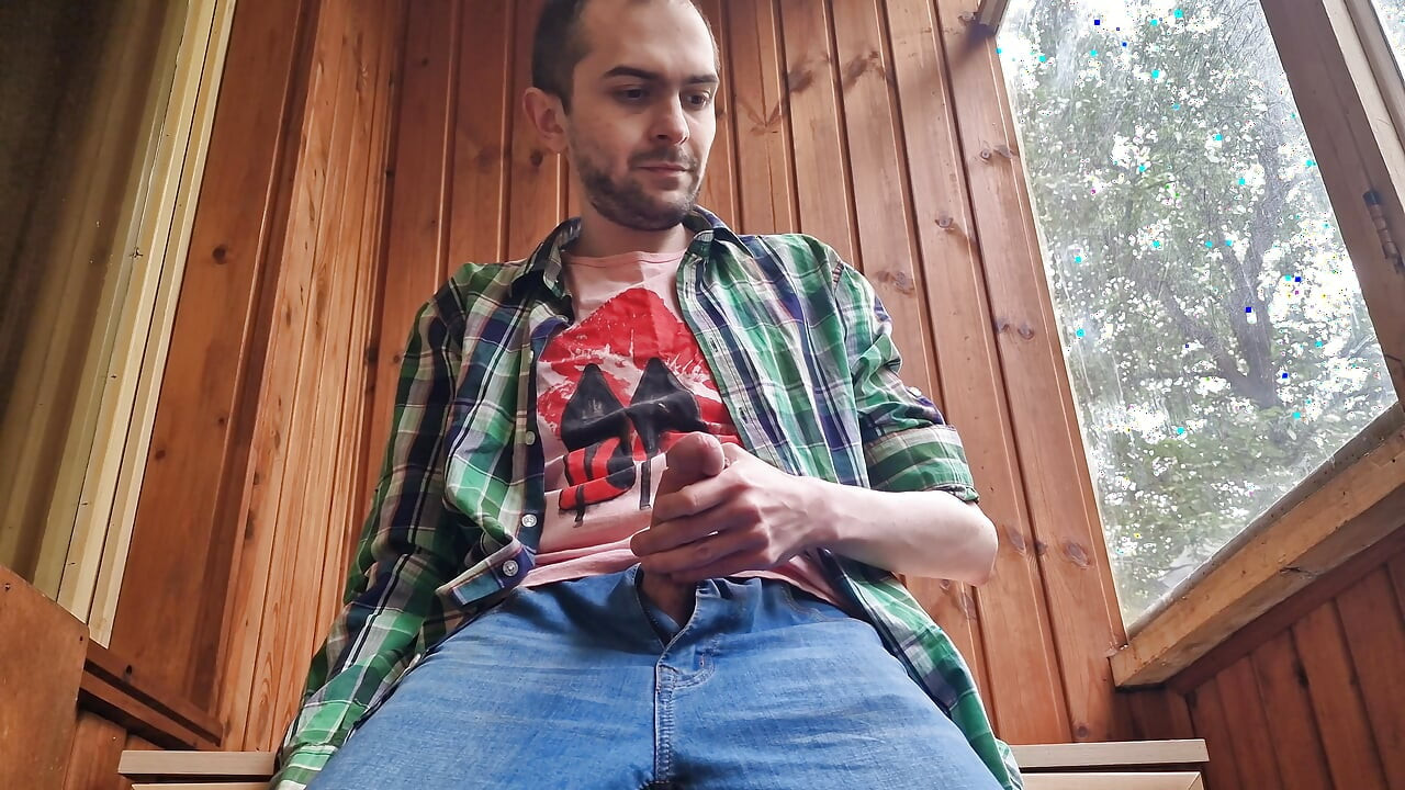 Gay boy solo masturbation and hot cumming outdoor