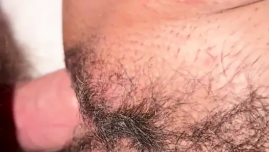 Horny cock rubbing and fucking my big hairy pussy with pissing and cumshot