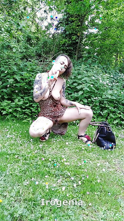 In the Middle of the Forest a Horny Slut Fills All the Holes