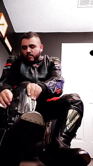 Chubby Bear Biker Leather Moto Suit Helmet
