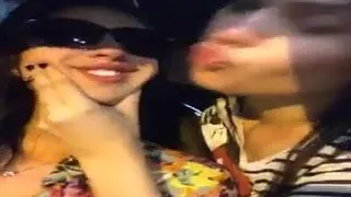 2 Girls with a Lucky Guy in car Girls Showing boobs