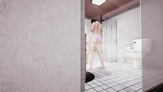 Stepson Jerking Cock While Watching Japanese Stepmom Masturbating Pussy In Bathroom