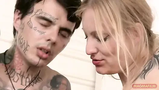 Threesome with a Man and Two Girls, All of Them Heavily Tattooed