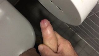 Jerk off and cum in  public restroom