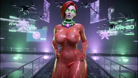 Cyber Catwalk - Nova in See-Through Red Lingerie & Futuristic Tease"