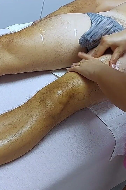 Cumshot Surprise During Massage! Blonde Masseuse with Big Boobs Made Her Client Ejaculate in Underwear