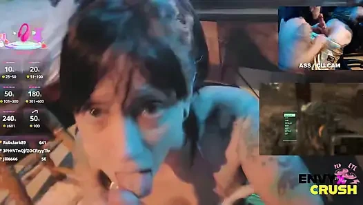 Gamer Girl in Fishnets Gets on Her Knees