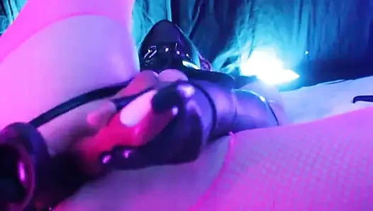 Black Latex Pink Hair Anal Dildo Play