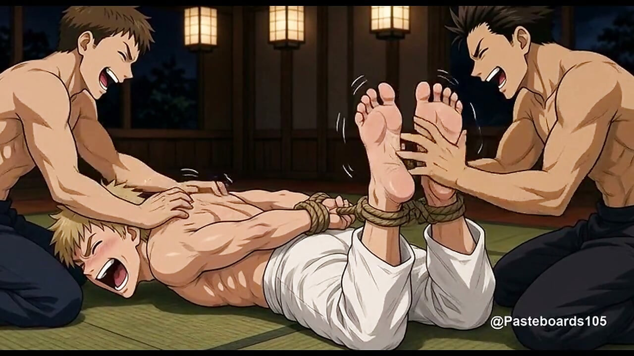 Hogtied On The Dojo Mat - Bare Hands On His Soles (2D Anime)