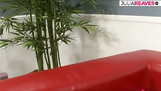 Hot girls stroke clits then shove in their pussies a huge dildo