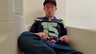 Asian Guy Pisses All Over Self and Soaked Clothes