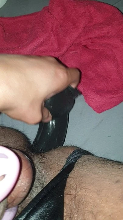 Huge black dildo in my ass whilst wearing chastiy