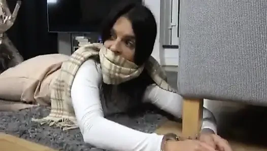 Latina in Handcuffs Escape Challenge with Otm Gag!
