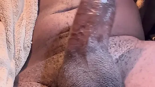 I'm amazed by my stepbrother's huge dick and jerk his dick until he cums