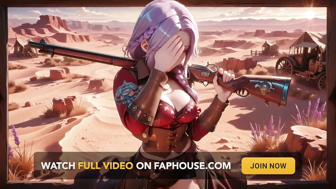 The Deadly Glance in the Desert Sunset. Shouldering a Rifle yet Hiding Her Heaving Chest.