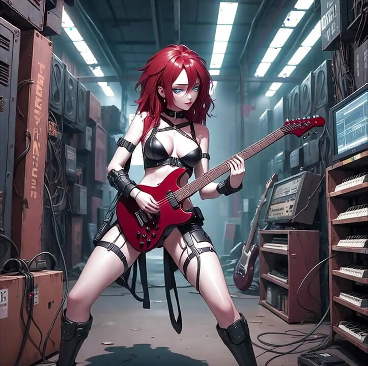 Sexy Anime Redhead Plays Metal Guitar AI Music Video