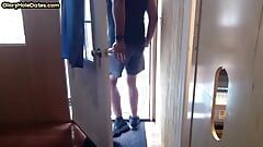 Real gaydaddy throats gloryhole dick in private home video