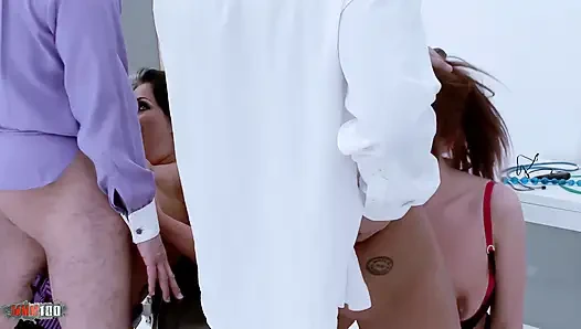 Emma Butt and Kerry Louise Banged by Two Cocks in the Doctor's Office