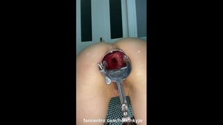 Hotkinkyjo Xo speculum, выпуклость живота, глубокий дилдо, анальное зияние