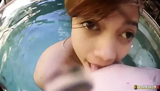Johntronx - Fucking a Redhead Asian Babe in the Pool