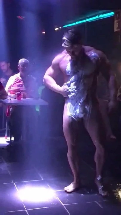 Foam over muscles and cock