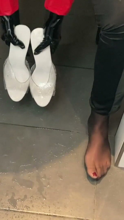 Cum and Piss on White High Heel Mules | Clip 1
