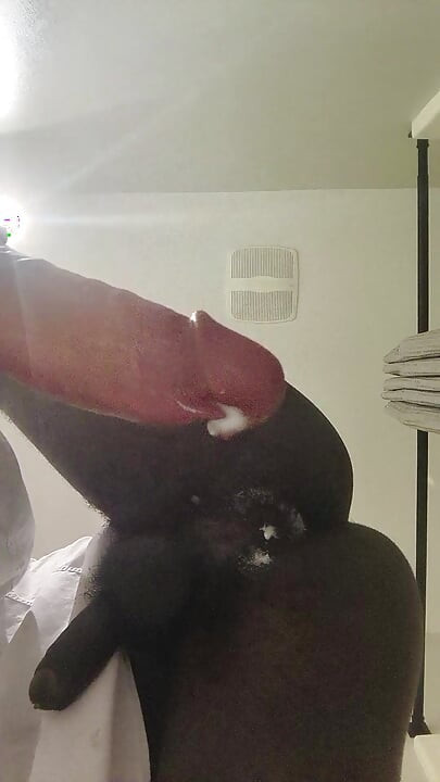 Ebony FemboyCreaming On Thick Dildo