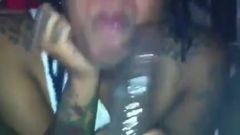 Sexy tatted Black Tranny swallows cum