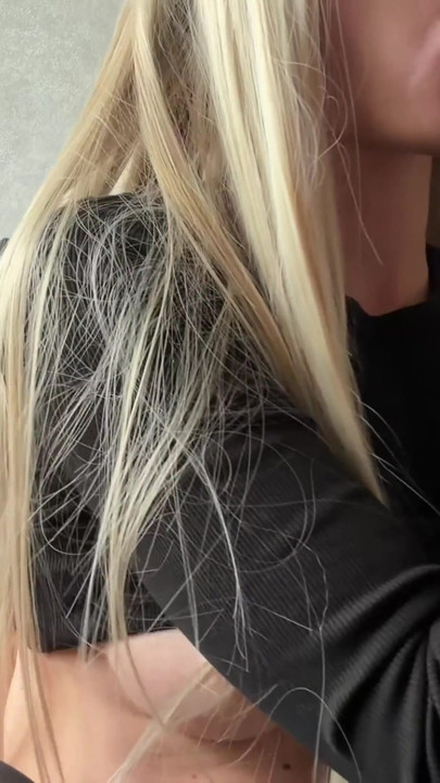 So Horny When I Wear My Stockings and Leather Skirt. Blonde Bimbo Cums on Camera