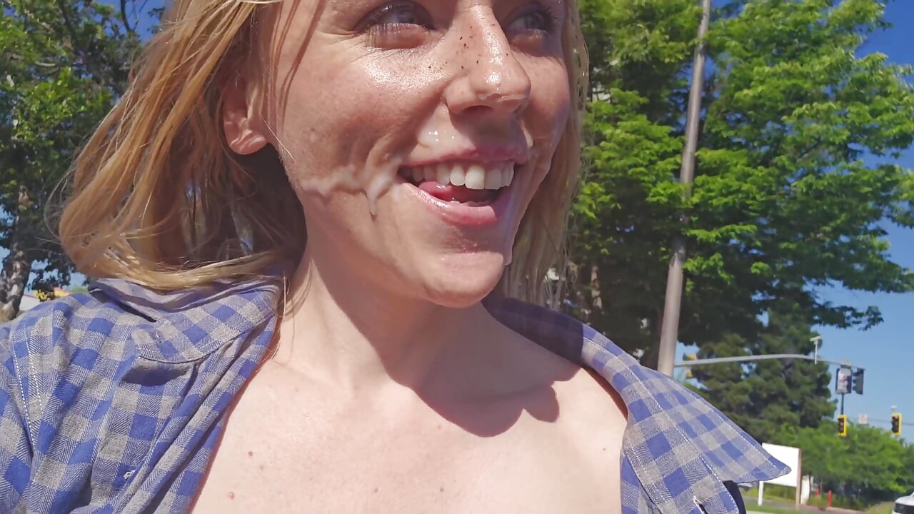 Petite Blonde Deepthroats Cock in Public Parking Lot
