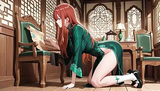 Rote haare &emerald qipao! Faule Verführung im östlichen Hof