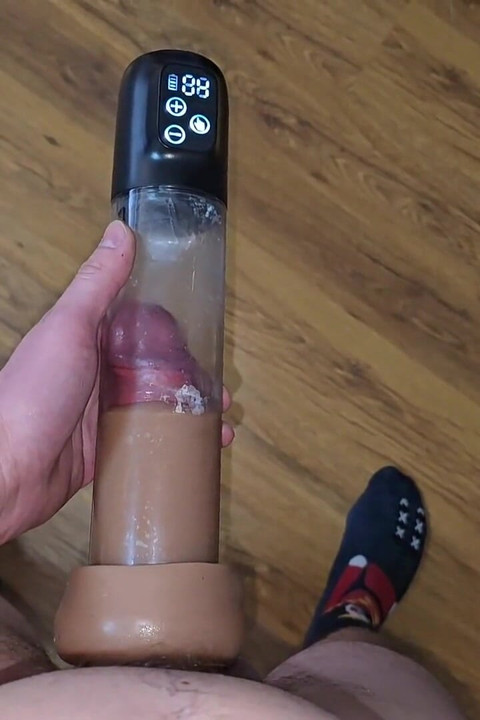 After Orgasm - Pumping My Cock in a Cum-filled Vacuum Pump