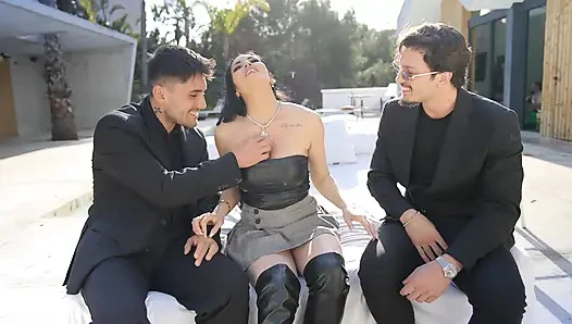 We Interview This Brunette and She Fucks Us in the Garden on a Hardcore Threesome - Clea Gaultier