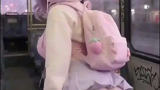Shy kawaii hentai girl, alone on public bus