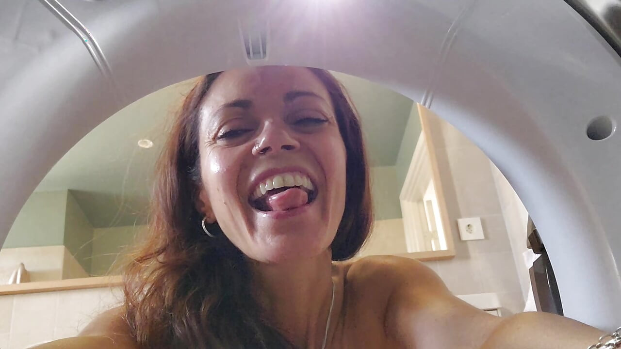 Cute Wife Gets Her Head Stuck in the Dryer and Gets Good Help to Get Out