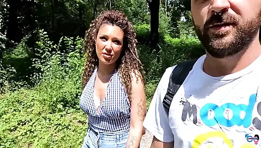 Italian Girl Makes a Cock Cum in the Park Telling Him How to Jerk off!