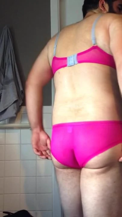 New bra and panties, fingering my sissy pussy