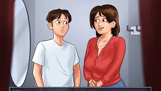 Summertime saga: stepmom kisses her stepson in the common room ep 40