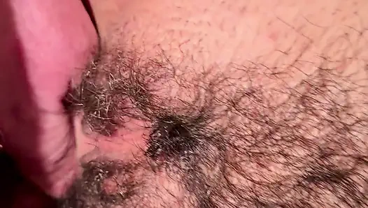Horny cock rubbing and fucking my big hairy pussy with pissing and cumshot