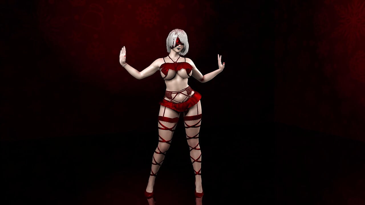 Cosplay 2B dances in lingerie for you on Christmas.