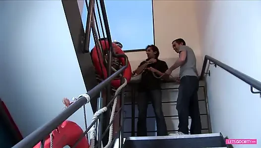 Marines are getting their fantastic orgy from the sluts dressed in the leather navy uniform