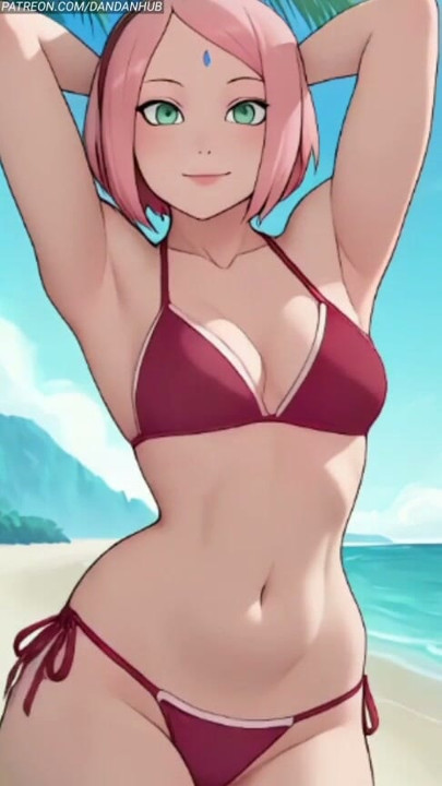 Sakura Haruno Bikini Beach Stretch