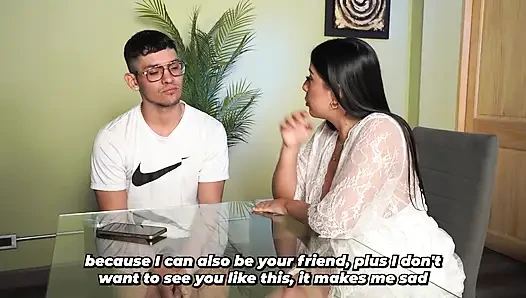 Busty stepmother learns her stepson has never had sex, so she wants to be his first.