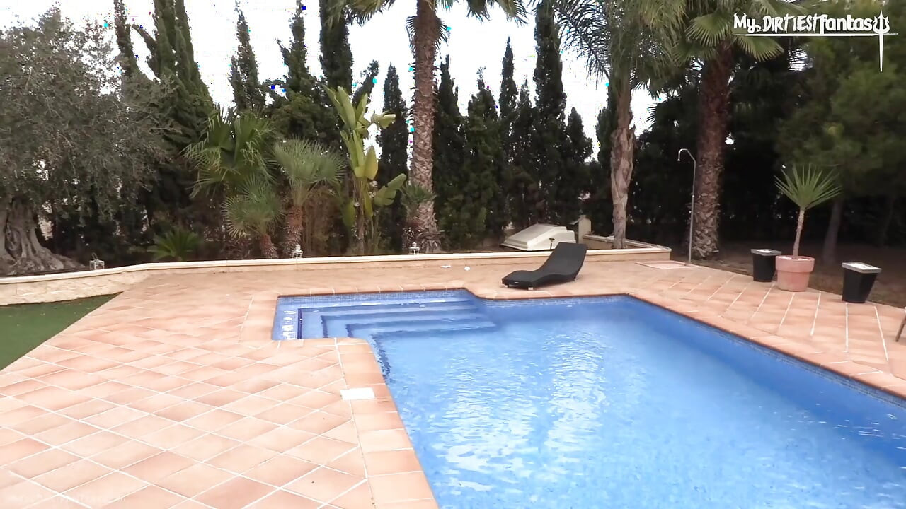 Taylor Blaze in outdoor fuck on the pool with hairy big cock dude