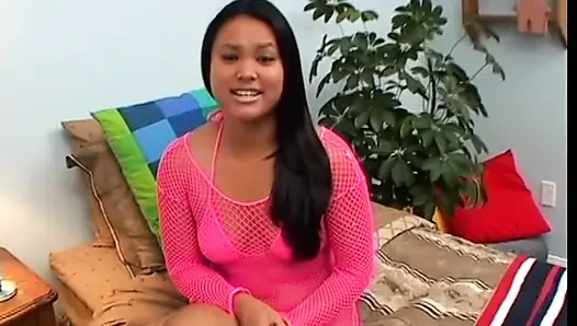 Cute young Asian girl loves to give a pov blowjob to a big white dick