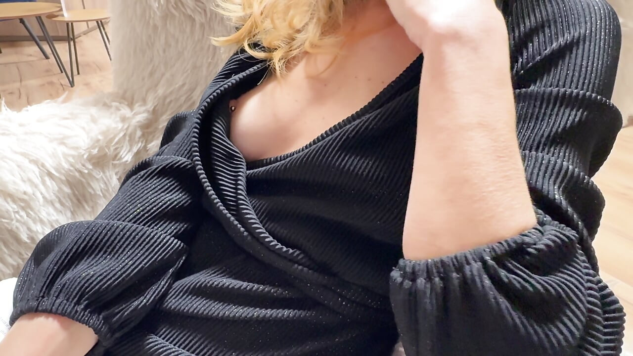Wife exposing and playing with her juicy pussy in a hotel lobby bar in public